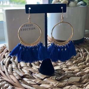 NWOT Cobalt Blue Fringe Earrings